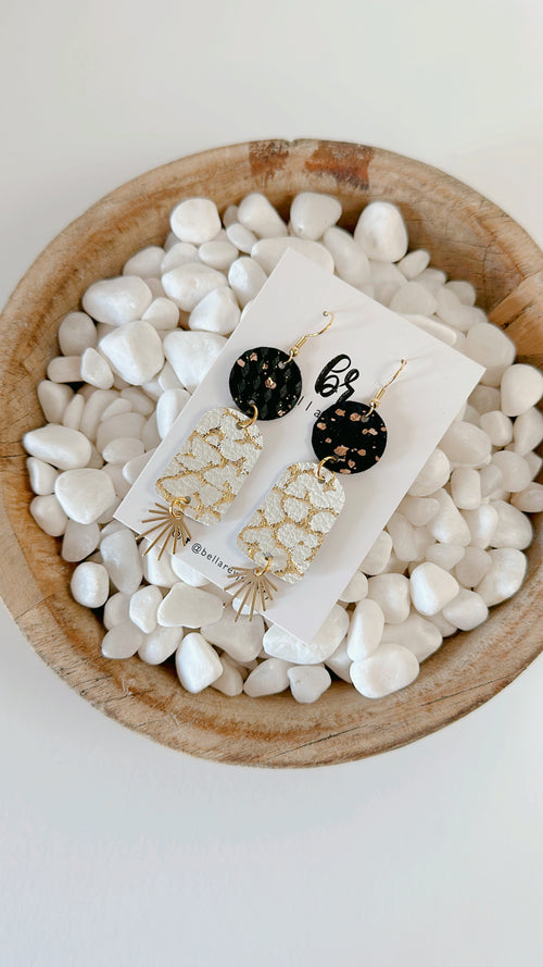 The Laura leather earrings { black & gold}