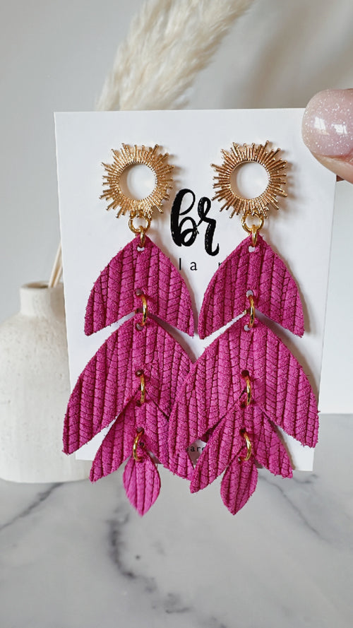the Camila leather earring - pink - 18k gold plated stud post