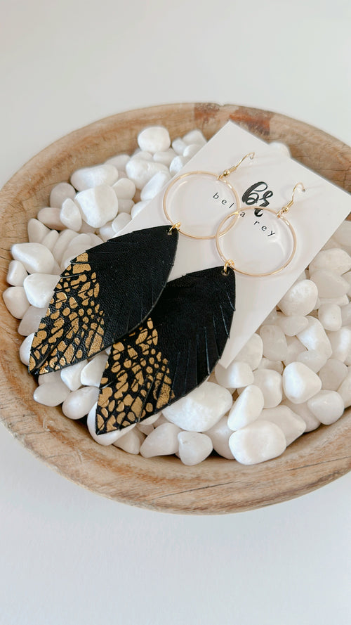 Amelia leather earrings { black & gold}