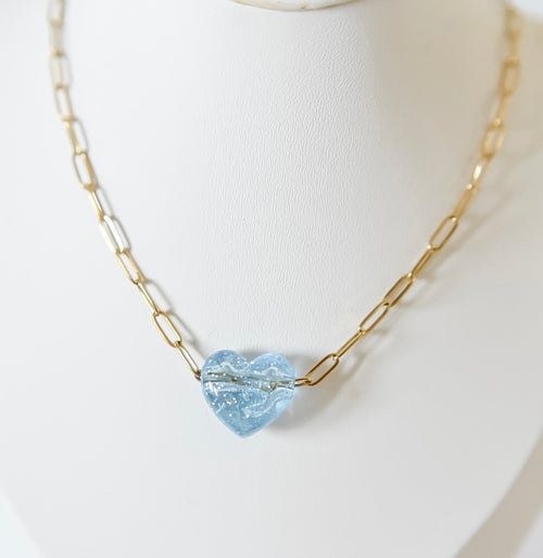 Bella acrylic heart paperclip necklace | blue
