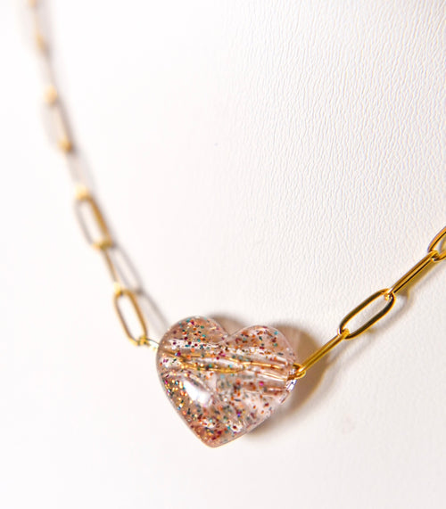Bella acrylic heart paperclip necklace