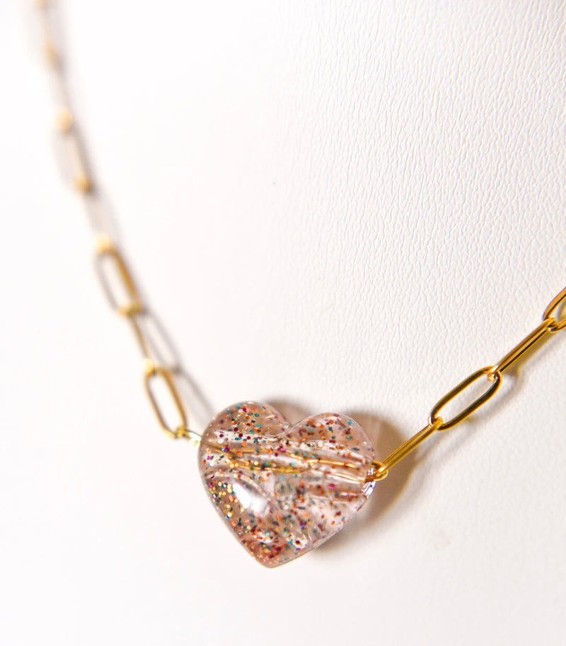 Bella acrylic heart paperclip necklace