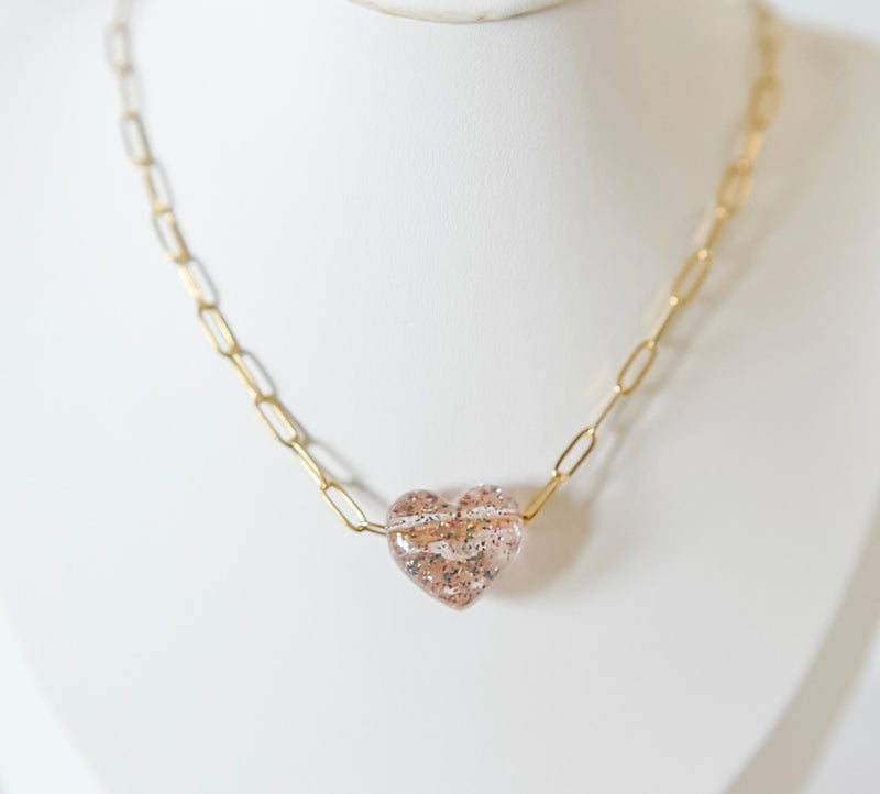 Bella acrylic heart paperclip necklace