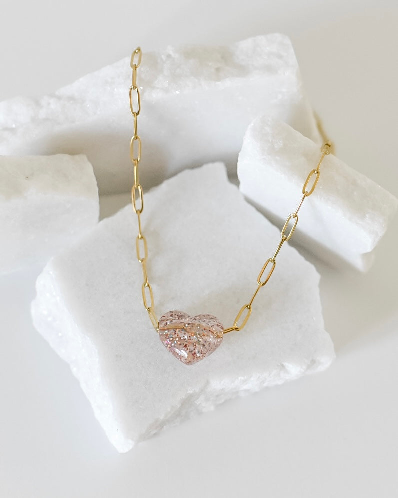 Bella acrylic heart paperclip necklace