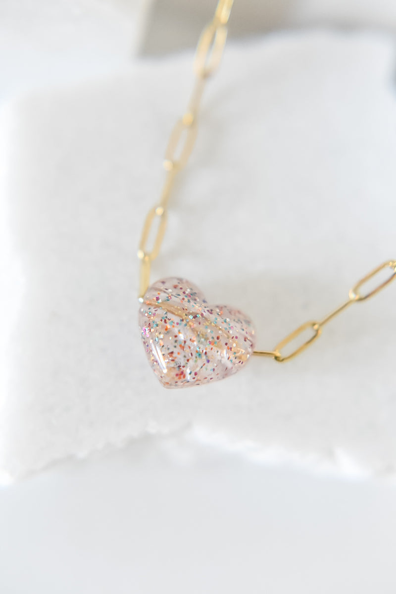 Bella acrylic heart paperclip necklace