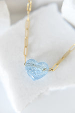 Bella acrylic heart paperclip necklace | blue
