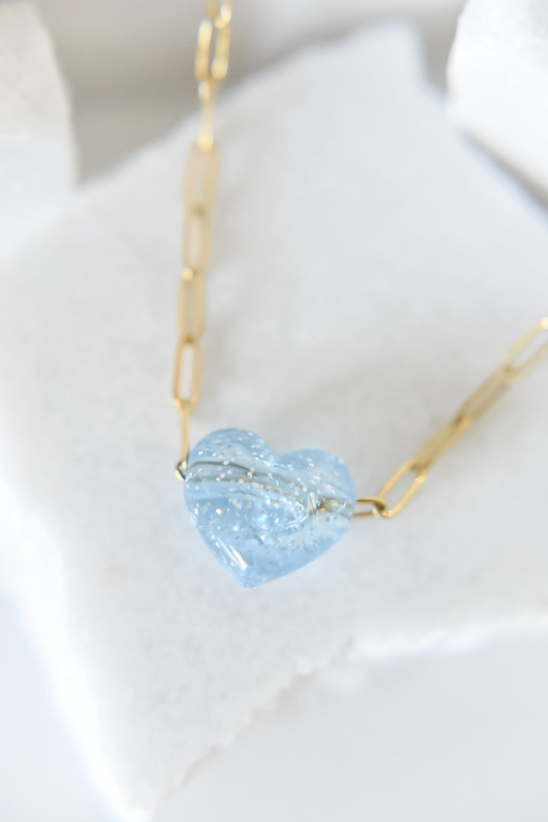 Bella acrylic heart paperclip necklace | blue