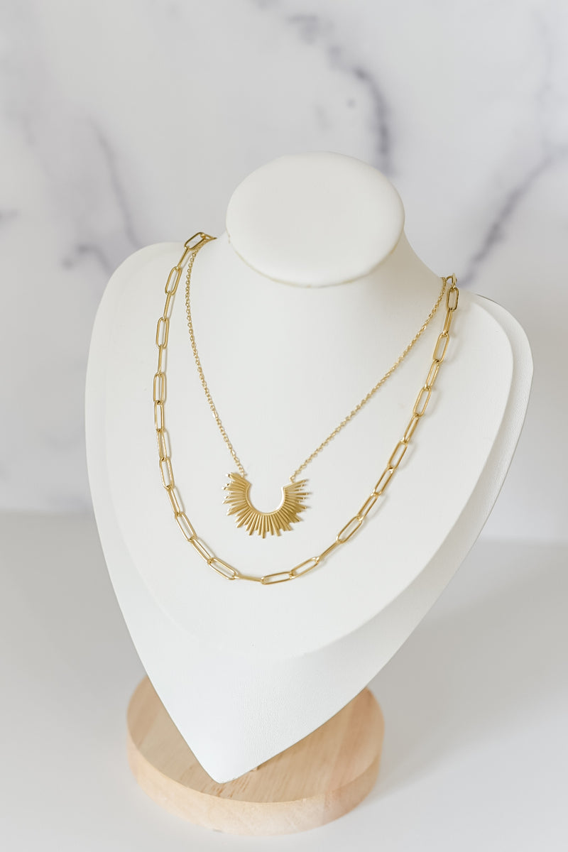 hailey layered paperclip necklace & sunburst charm necklace