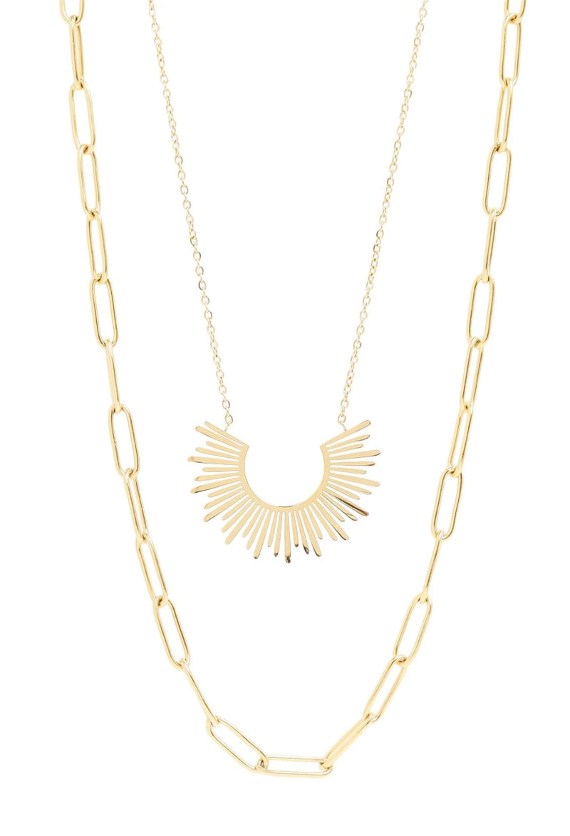 hailey layered paperclip necklace & sunburst charm necklace